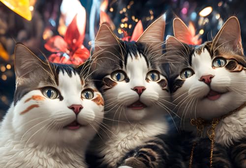 Poster Happy Cats Selfie decoration grand format 58x90cm pour salon et chambre