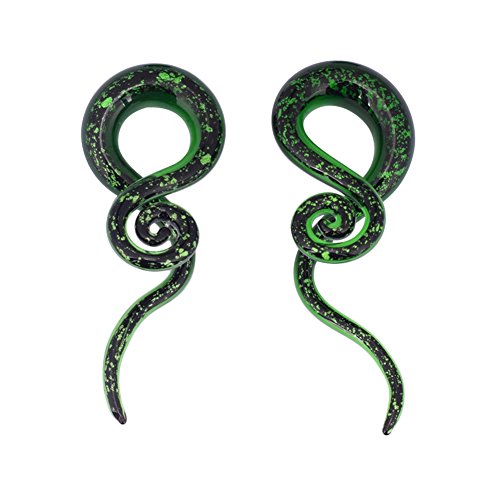 Qmcandy 2 Pieces Glass Spiral Tapers Green Glitter Twist Stretchers Ear Gauges 4g