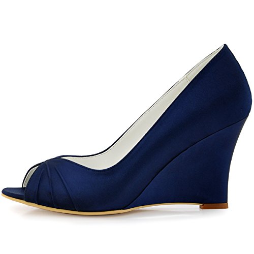 ELEGANTPARK Women High Heel Pumps Peep Toe Satin Evening Prom Bridal Wedding Wedges - Image 3