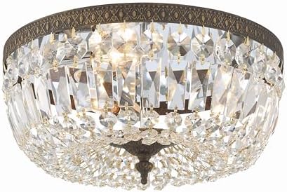 Crystorama 3 Light English Bronze Hand Cut Crystal Flush Mount
