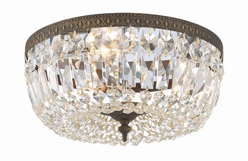 Crystorama 3 Light English Bronze Hand Cut Crystal Flush Mount