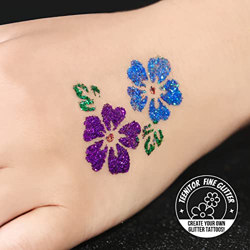 Teenitor Fine Glitters and Holographic Chunky Glitters for Nails, Assorted Glitter Slime, Festival Glitter for Nail Face Hair Body , Glitter for Resin Tumblers, 16+16pcs