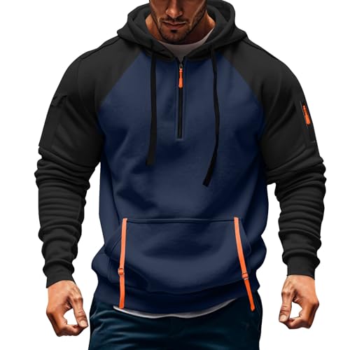 Quarter Zip Pullover Hoodie Mens Fashion Tactical Hooded Sweatshirt with Pockets, Outdoor Casual Workout Wear