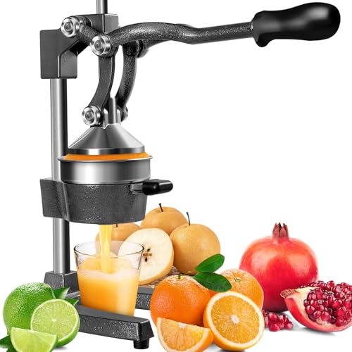 Cast Iron Juicer, Manual Juicer Commercial Citrus Juicer, Hand Press Manual Fruit Juicer, Orange Lime Squeezer Heavy Duty Fruit Press for Pomegranate/Watermelon/Orange/Lemon/Lime (Dark Black)