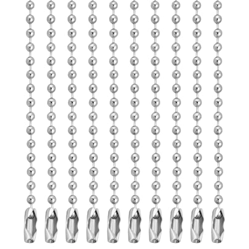 Lemonkey 10Pcs Ball Beads Chain Bulk Silver Keychain Rings Metal 4 Inch Dog Tag Metal Small Chain with Connectors for Hanging Decoration