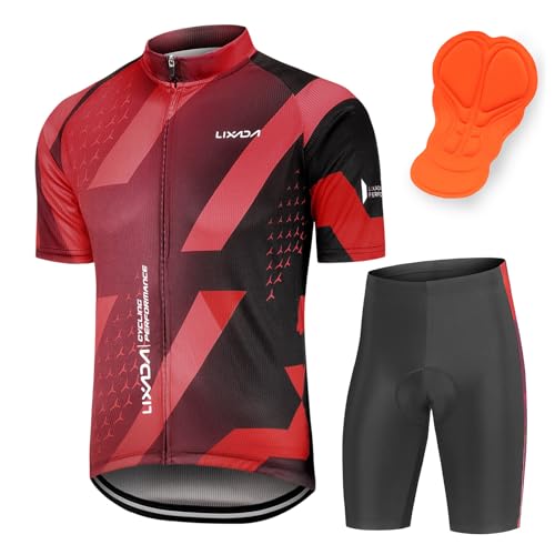 Maillot Ciclismo de Manga Corta, Maillot Ciclismo de Carretera Para Hombre, Transpirable de Manga Corta Para Ciclismo y Pantalones Cortos Acolchados, Traje de Bicicleta de Montaña Para Ciclismo