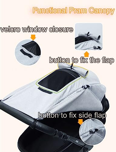 Cysocool Universal Baby Pram Sun Shade Carrycot Buggy Sun Shade Canopy Anti-UV Pram Parasol Sun Cover Blocks 99% of UV Pushchair Awning Blackout Blind Helps Baby Nap - Image 4