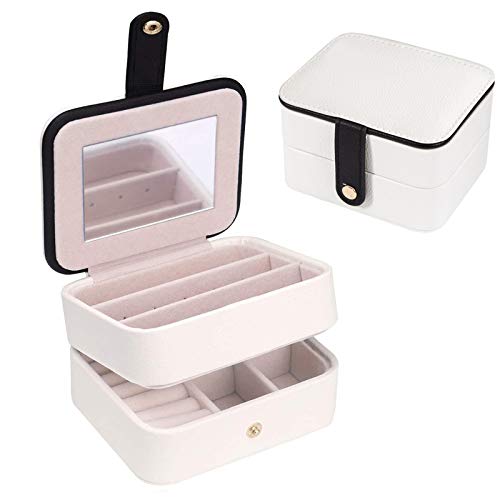Preisvergleich Produktbild IYOYI Reise-Schmuckkästchen, Schmuckschatulle, Reise-Schmuckkästchen mit Spiegel, Schmuckschatulle aus Kunstleder zur Aufbewahrung von Ringen, Ohrringen, Halsketten weiß