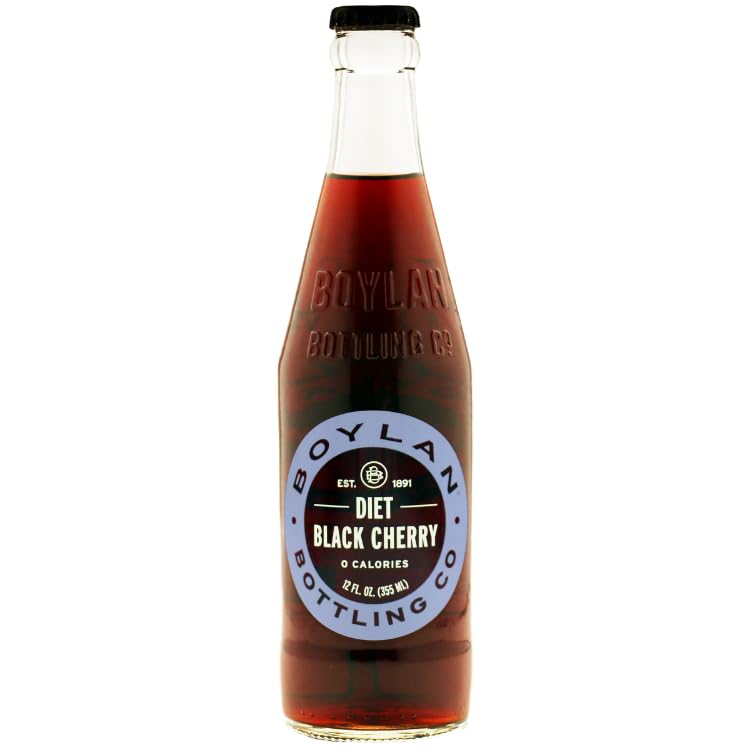 Boylan Bottling Craft Diet Black Cherry Soda 12oz Glass Bottle (12 Pack, Diet Black Cherry)