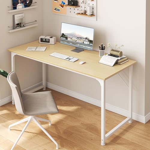 Image of Huuger Computer Desk, 48 Inch Office Desk, Gaming Desk with Storage, Writing Desk Work Desk for Home Office, Study, Modern Simple Desk, Large Legroom, Metal Frame, Maple