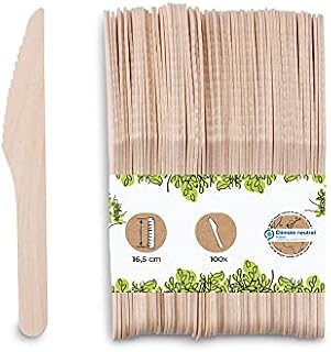 BIOZOYG Disposable knife wood 100 pieces 16.5cm | cutlery knife wood cutlery disposable organic disposable tableware wood knife disposable cutlery spreading knife wooden knife cutlery
