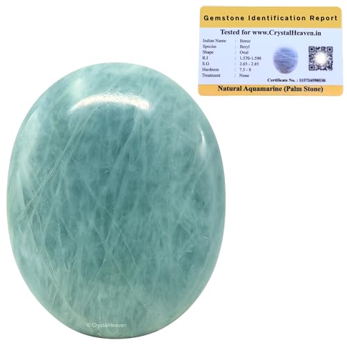 Image of Crystal Heaven Certified Aquamarine Crystal Palm Pebbles Stones For Anxiety Stress Relief Massage - Aaa Grade Original Healing Gemstone Agate Palm Stone For Yoga Meditation Spiritual Reiki Feng Shui