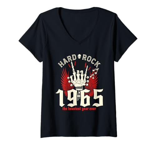Femme 60 Ans Rock Vintage 60eme Anniversaire 1965 T-Shirt avec Col en V