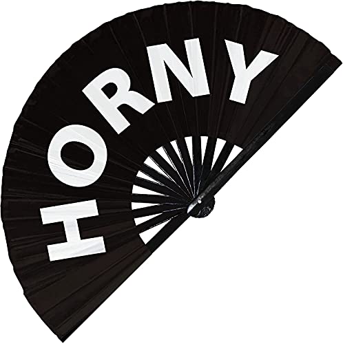 Fan-dom Horny Hand Fan Custom Color UV Glow Pride Handheld Bamboo Clack Fans Gay Gifts Accessories Rave Fans (Black Background)