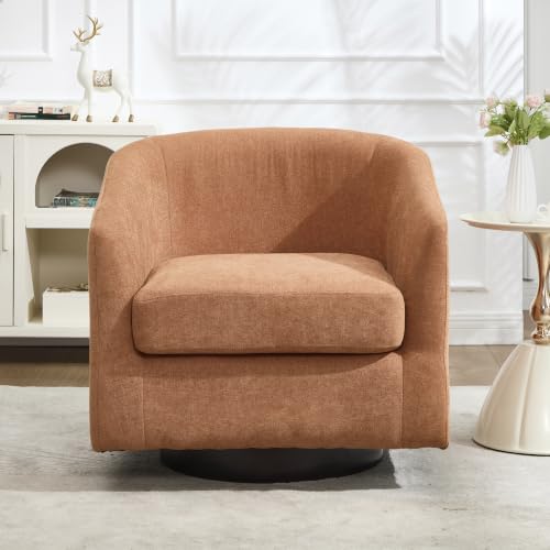 Image of VipDesk Swivel Accent Chair, Heavy Barrel Chair, Wood Frame, Terracotta | 360 Swivel, Heavy-Duty Barrel Chair, Durable Upholstered Armchair, Modern Comfy Chair, for Living Room Bedroom Office