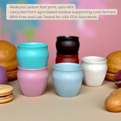 Image of Happy Cove Eco Friendly Cup Set of 6 for Tea | Unbreakable Chai Cups | 225ml | Coffee Cup Made with Rice Husk & Bamboo Fibre | Microwave Safe Tea Kulhad | Hot & Cold Coffee Mug, Milk & Tea Cup Set