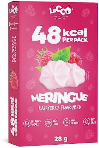 LOCCO Low Calorie Raspberry Meringues – 1.5 kcal Per Meringue, High Protein Snack, No Added Sugar, Fat-Free, No Palm Oil, Perfect for Guilt-Free Snacking