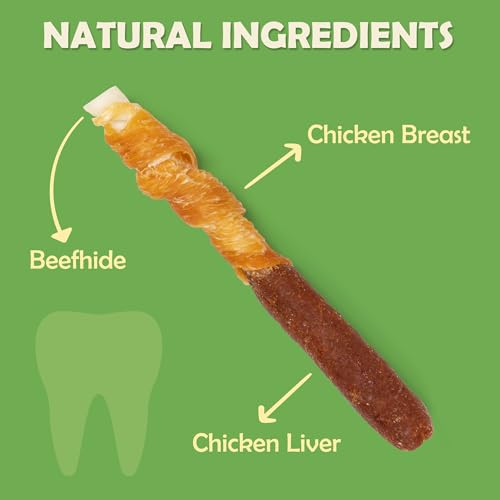 Image of MON2SUN Dog Treats, 5 Inch, Double Flavor Chicken & Liver Rawhide Sticks | 30 Count Pack, Double Flavor, Teeth Cleaning, Long-Lasting Chew, High-protein and Low-fat, Suitable for Small Dog