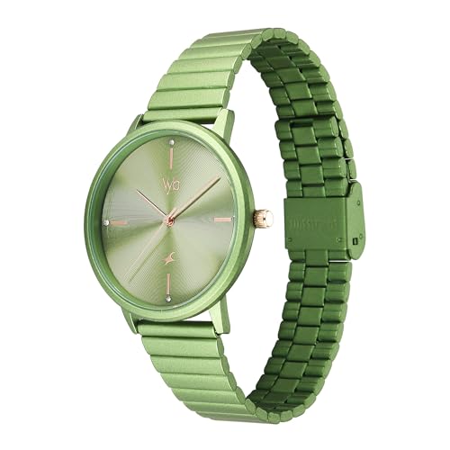 Image of Fastrack Vyb Bliss Quartz Analog Green Dial Metal Strap Watch for Women