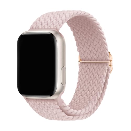 Braided Stretchy Solo Loop Band Compatible with Apple Watch 49mm 46mm 45mm 44mm 42mm 41mm 40mm 38mm Elastic Nylon Sport Strap for Series 12/11/10/9/8/7/6/5/4/3/SE/Ultra 2 Men Women (Pink Sand,38/40/41/(42mm-Series 11 10))