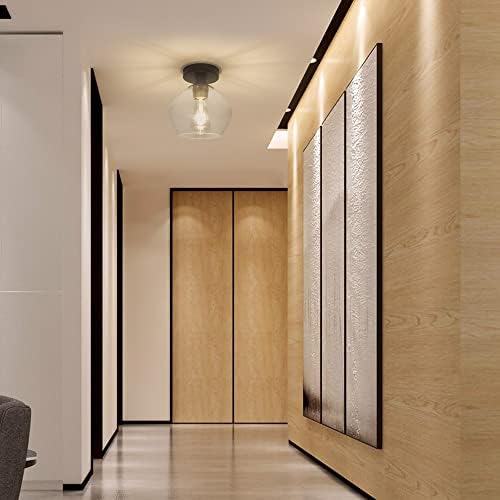 Depuley Ceiling Light Fixture, Industrial Semi Flush Mount Ceiling Lighting, Glass Lampshade Kitchen Light, Modern Chandeliers Fitting for Hallway, Dining Room, Bedroom, Cafe, Bar, Passway, Foyer