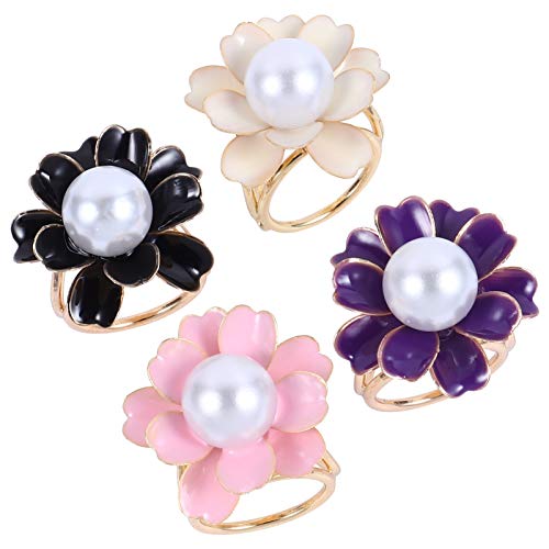 Amosfun 4 Pcs Lenços Vintage Fivela Em Forma de Flor de Pérola Clipe de Lenço Anel de Lenço Suporte