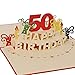 Favour Pop Up Glückwunschkarte zum runden 50. Geburtstag. Ein filigranes Kunstwerk, das sich beim Öffnen als Geburtstagstorte entfaltet. ALTA50R