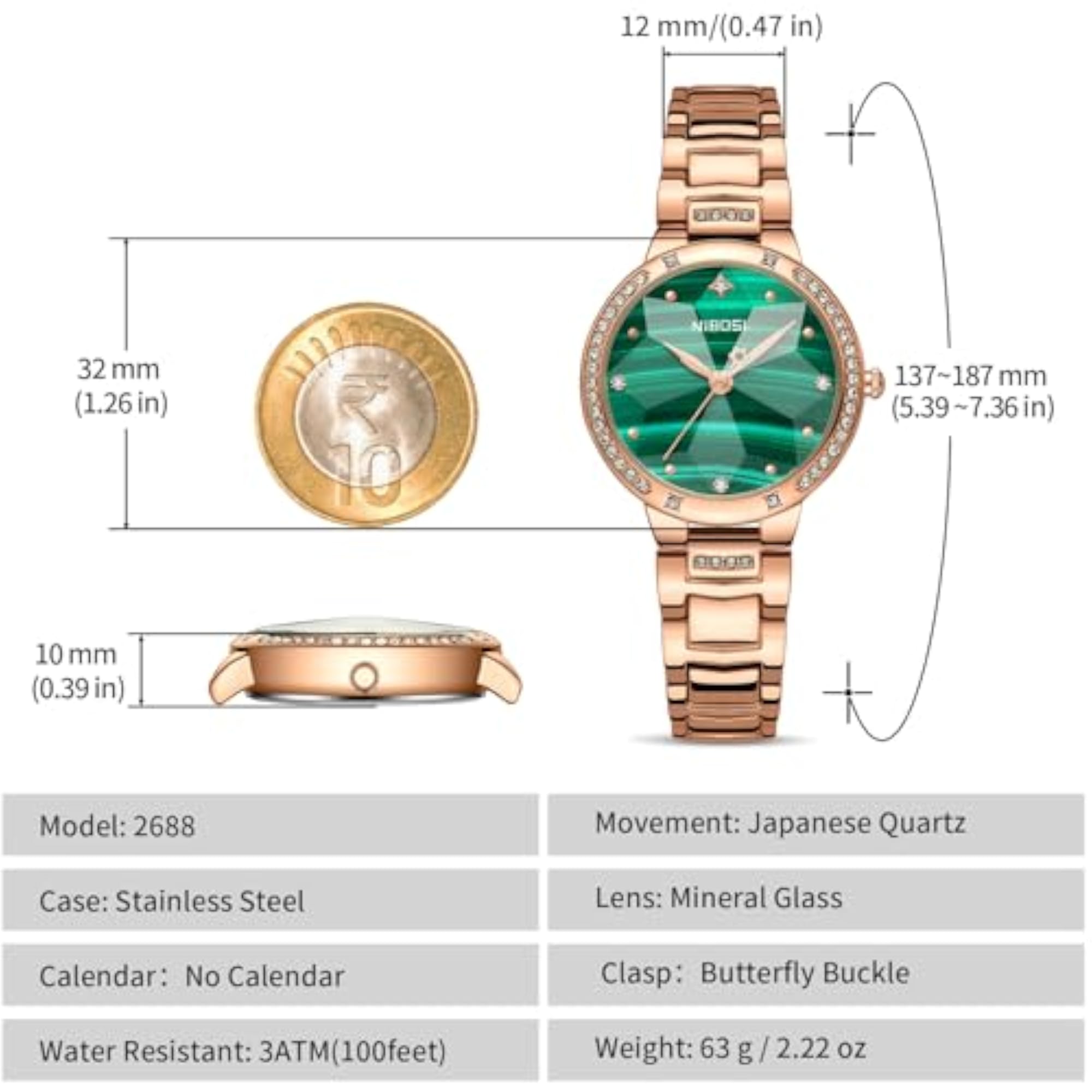 Women's Analog Quartz Rose Gold Stainless Steel Watch