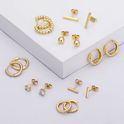 Dreamfox 6/8 Pairs Huggie Hoop Earrings Small Hypoallergenic 14K Gold Plated Huggie Earrings For Women Simple Huggie Stud Earrings Set For Christmas Gift4