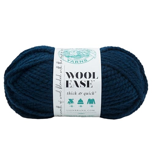 Image of Lion Brand Yarn Wool-Ease Thick & Quick Yarn, Soft and Bulky Yarn for Knitting, Crocheting, and Crafting, 1 Skein, Petrol Blue | Super Bulky Wool Acrylic Blend Fiber for Soft Hats, Sweaters, Chunky Blankets, Yarn for Crochet, Knitting, Crafts, Weaving