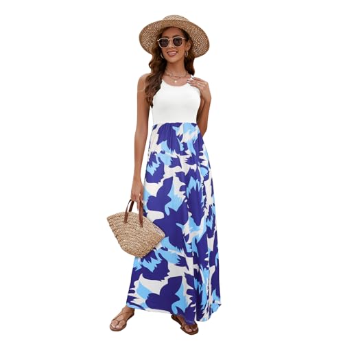 Image of Sherosa Women Boho Chevron Striped Floral Printed Summer Sleeveless Tank Long Maxi Party Dress