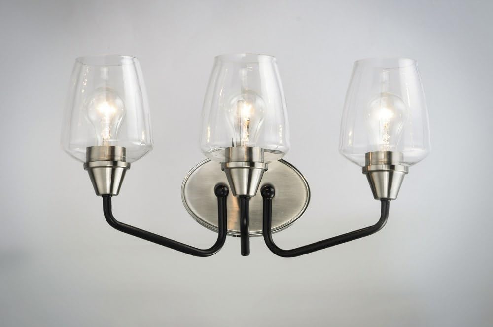 Maxim Lighting Goblet 3-Light Bath Vanity Light | Black/Satin Nickel Steel Finish | Clear Glass Shade | Transitional Indoor Light Fixture | Ideal for Bathrooms & Powder Rooms | 26122CLBKSN