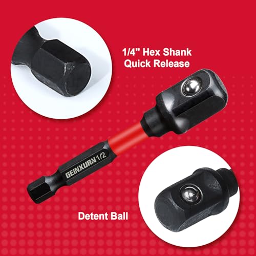Image of Geinxurn 6Pcs Impact Socket Adapter Set,1 /4 inch 3 /8 inch and 1 /2 inch Drive, (3 inch and 6 inch) Extension Bit with Holder, Adapt Your Power Drill to High Torque Impact Wrench