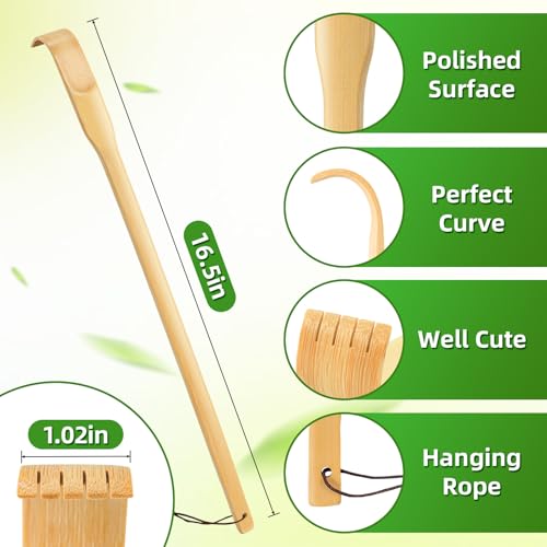 RENOOK Back Scratcher, 3 Pieces 16.5" Strong Sturdy Self-Massager Therapeutic Bamboo Wooden Back Scratchers for Scratching Itches, Best Gift for Pregnant Women and People Who Need Longer Hands. - Image 3