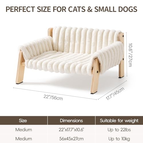 MEWOOFUN Erhöhtes Weich Katzensofa Bett für große Katzen und Kätzchen, Stabiles Katzenbett kleines Hundebett mit waschbarem abnehmbarem Bett, 56x45cm (Beige, M)