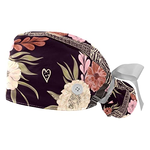 Fleurs Eiffel casquettes de travail ajustables JDEZ 2PCS chapeaux bouffants mixte