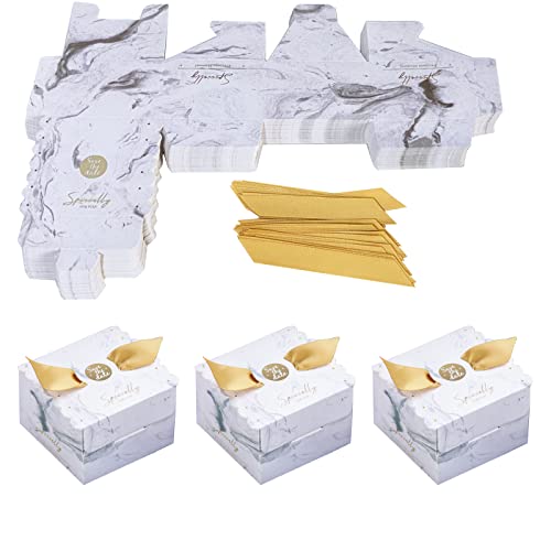 Lot de 50 boîtes cadeaux avec rubans - Pour fête, mariage, Noël, Halloween, anniversaires - Blanc