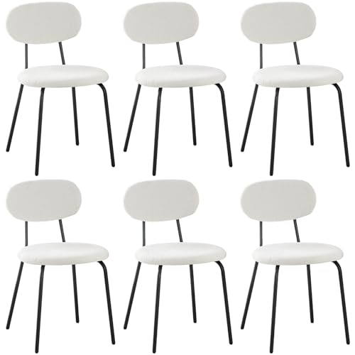 WAFTING Chaises de Salle à Manger Lot de 6, Chaise de Cuisine Empilables, avec Coussin en Tissu Teddy et Pieds Métalliques, pour la Salle à Manger, Cuisine, Salon,...