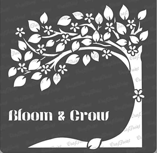 CrafTreat Reusable Tree Stencils for Painting on Wood, Canvas, Paper, Fabric, Floor, Wall and Tile - Bloom and Grow - 6x6 Inches - DIY Art and Craft Stencils