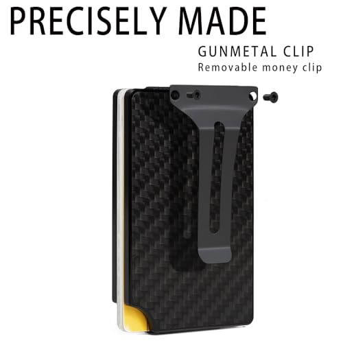 Image of Minimalist Wallet for Men, Slim Metal RFID Blocking Wallet Credit Card Holder Money Clip & Cash Strap, Scratch-Resistant Holds 15 Cards,Ideal Gift for Men | Carbon Fiber