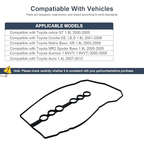 Image of VS50542R 11213-22050 11213-0D030 11213-0D040 Gasket Set Cylinder Head Cover for Toyota Corolla