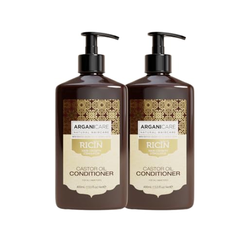 ARGANICARE | Gamme Ricin | Après-shampoing reconstructeur Ricin | Favorise la Croissance & Stimule la pousse | Tous types de cheveux | Lot de 2x400 ml