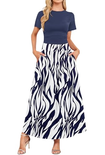 Image of AUSELILY Women's Maxi Dress 2025 Summer Short Sleeve Crewneck Ruffled Flowy Swing Long Dresses,Casual Party or Evening Wear