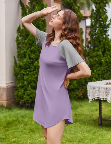 Image of Ekouaer Nightgowns for Women Bamboo Viscose Night Gown Short Sleeve Sleep Shirt Cooling Nightshirt Soft Sleepwear S-XXXL
