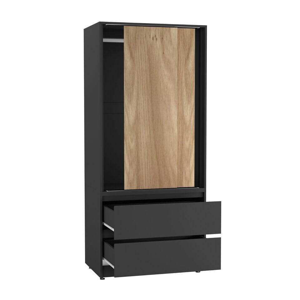 URBNLIVING 2-Door 2-Drawer Sliding Wardrobe, Modern Bedroom Storage Cupboard with Hanging Rail, Smooth Silent Sliding Doors, Adjustable Feet, Safety Wall Fixing and Mix or Match Carcass & Door Colours โ image 1