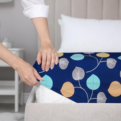 Image of HOMEKART 120 TC Cotton Rich Elastic Corner Fitted Bedsheet with 2 Pillow Covers | Double Bed 72x68+6 Inches | Wrinkle-Free, Super Soft & Breathable Floral Design | Dark Blue