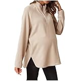 oelaio Women's Maternity Shirts Half Zipper Long Sleeve Pregnancy Tops Fleece Lightweight Casual Loose Sweatshirt Maternity Pullover Khaki