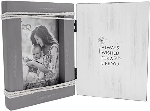 Pavilion Gift Company - I Always Wished For A Son Like You - Wooden Self-Standing Family Photo Frame, Retro Distressed Farmhouse, Holds 4 x 6 Photo, Textured Gray Whitewashed, 1 Count 5.5x7.5 inches