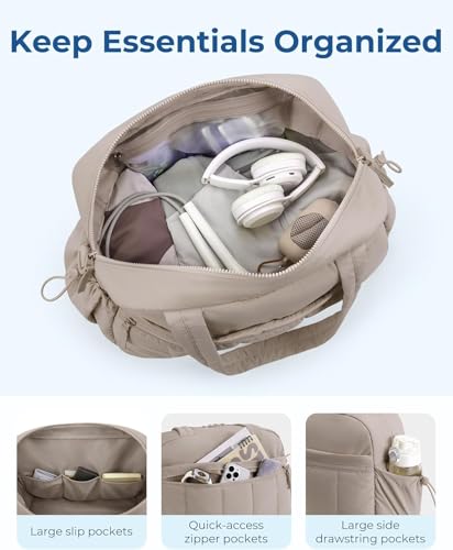 Image of Travel Duffle Bag for Women with Wet Pocket | Lightweight Gym Bag for Travel, Yoga, Sports & Weekend Trips | Cabin Personal Item Tote Bag (Brown)