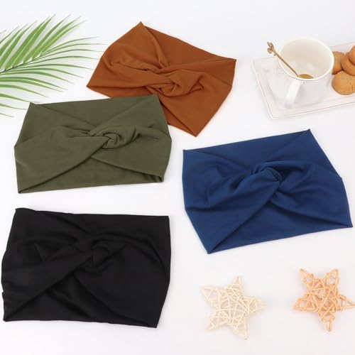 Image of DRESHOW 4 Pack Turban Headbands for Women Wide Vintage Head Wraps Knotted Cute Hair Band Accessories